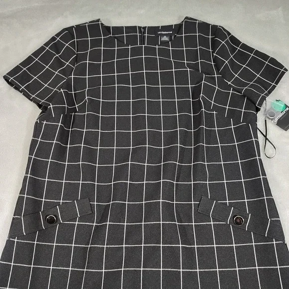 Liz Claiborne Dress Ladies 14 Black/White Check Sheath Dinner Work Church Party - Picture 3 of 10